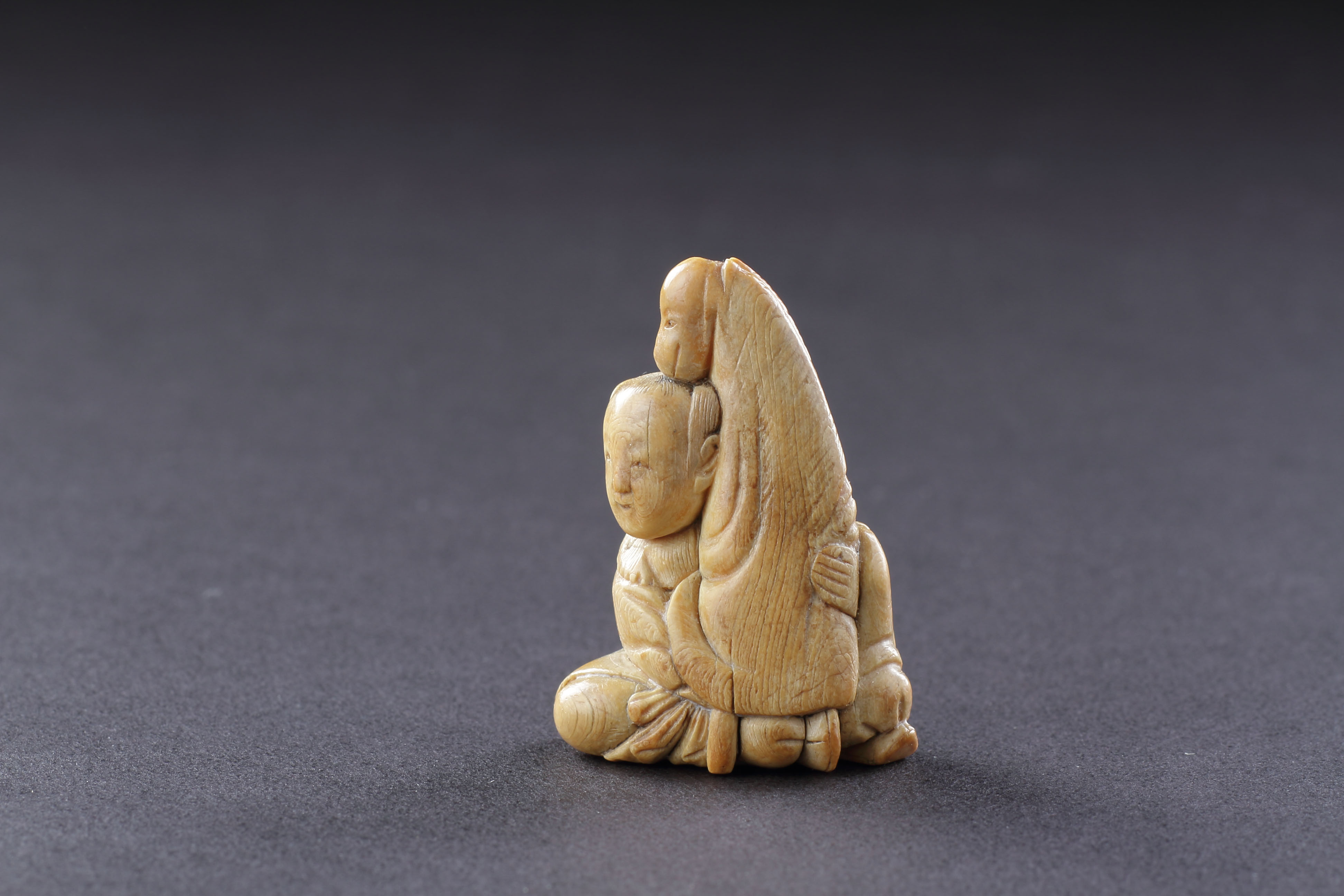 Japanese Ivory Netsuke of the Immortal Chokaro Sennin with his Magic Horse 